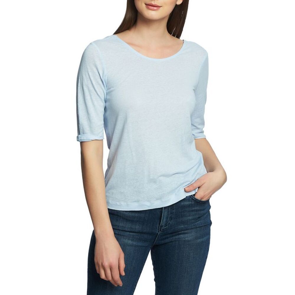 1. STATE Womens Light Blue Short Sleeve Jewel Neck Top Size: XXS